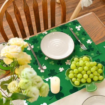 Green Shamrock St. Patrick's Day Placemats Set of 4, 12x18 Inch Seasonal Spring Table Mats for Party Kitchen Dining Decoration.