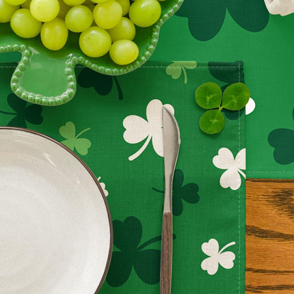 Green Shamrock St. Patrick's Day Placemats Set of 4, 12x18 Inch Seasonal Spring Table Mats for Party Kitchen Dining Decoration.