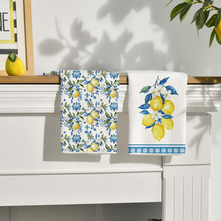 Lemon Flowers Floral Summer Kitchen Towels Dish Towels, 18x26 Inch Seasonal Decoration Hand Towels Set of 2.