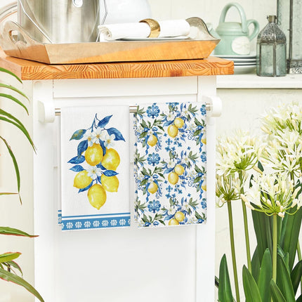 Lemon Flowers Floral Summer Kitchen Towels Dish Towels, 18x26 Inch Seasonal Decoration Hand Towels Set of 2.