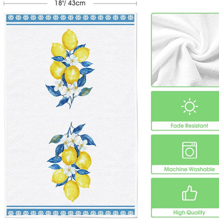 Lemon Flowers Floral Summer Kitchen Towels Dish Towels, 18x26 Inch Seasonal Decoration Hand Towels Set of 2.