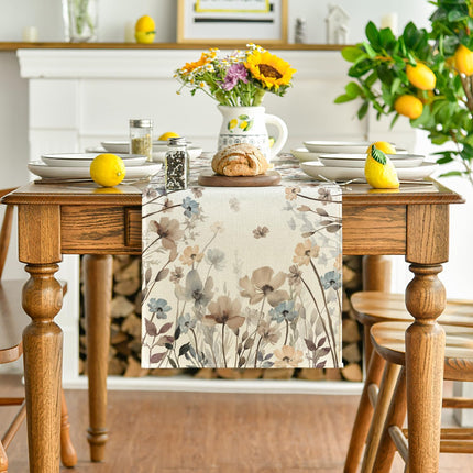 Brown Poppy Flowers Floral Blossom Summer Table Runner, Fall Kitchen Dining Table Decoration for Home Party Decor 13x72 Inch.