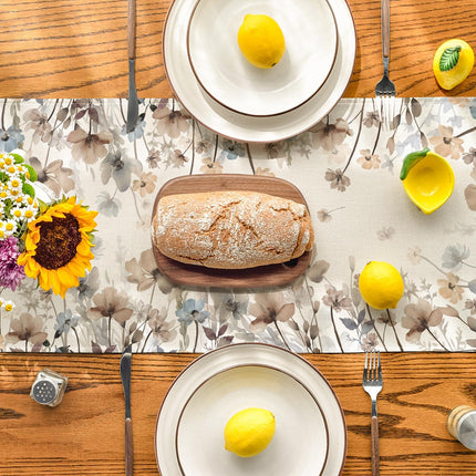 Brown Poppy Flowers Floral Blossom Summer Table Runner, Fall Kitchen Dining Table Decoration for Home Party Decor 13x72 Inch.