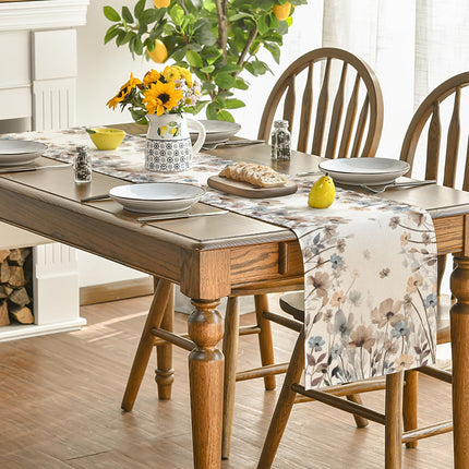 Brown Poppy Flowers Floral Blossom Summer Table Runner, Fall Kitchen Dining Table Decoration for Home Party Decor 13x72 Inch.