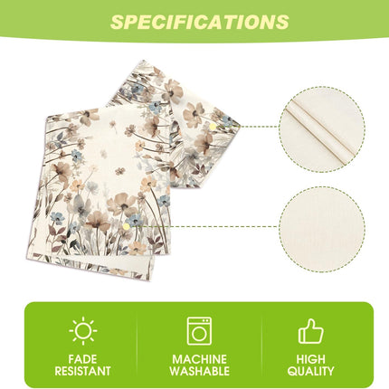 Brown Poppy Flowers Floral Blossom Summer Table Runner, Fall Kitchen Dining Table Decoration for Home Party Decor 13x72 Inch.