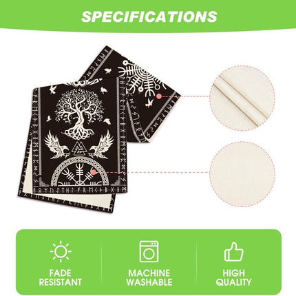 Black Viking Tree of Life Raven Helmet of Awe Table Runner, Seasonal Kitchen Dining Table Decoration for Home Party Decor 13x72 Inch.