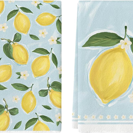 Lemon Flower Summer Kitchen Towels Dish Towels, 18x26 Inch Seasonal Summer Decoration Hand Towels Set of 2.