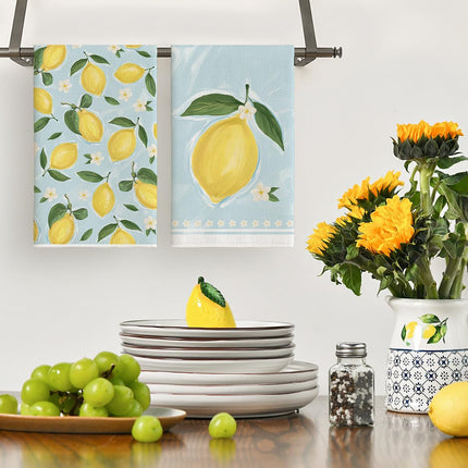 Lemon Flower Summer Kitchen Towels Dish Towels, 18x26 Inch Seasonal Summer Decoration Hand Towels Set of 2.