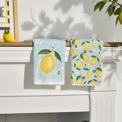 Lemon Flower Summer Kitchen Towels Dish Towels, 18x26 Inch Seasonal Summer Decoration Hand Towels Set of 2.