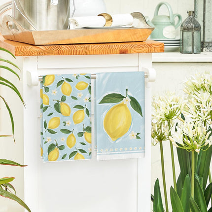 Lemon Flower Summer Kitchen Towels Dish Towels, 18x26 Inch Seasonal Summer Decoration Hand Towels Set of 2.