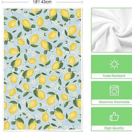 Lemon Flower Summer Kitchen Towels Dish Towels, 18x26 Inch Seasonal Summer Decoration Hand Towels Set of 2.