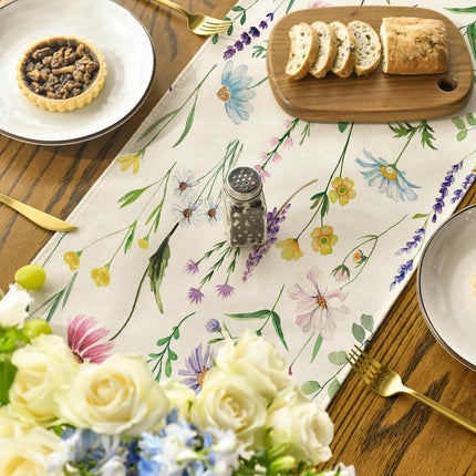 Wildflowers Floral Eucalyptus Spring Table Runner, Seasonal Summer Kitchen Dining Table Decoration for Home Party Decor 13x72 Inch.