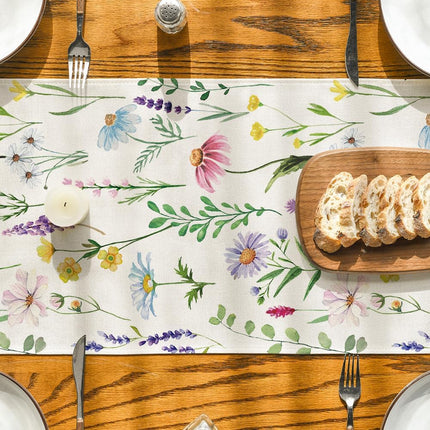 Wildflowers Floral Eucalyptus Spring Table Runner, Seasonal Summer Kitchen Dining Table Decoration for Home Party Decor 13x72 Inch.