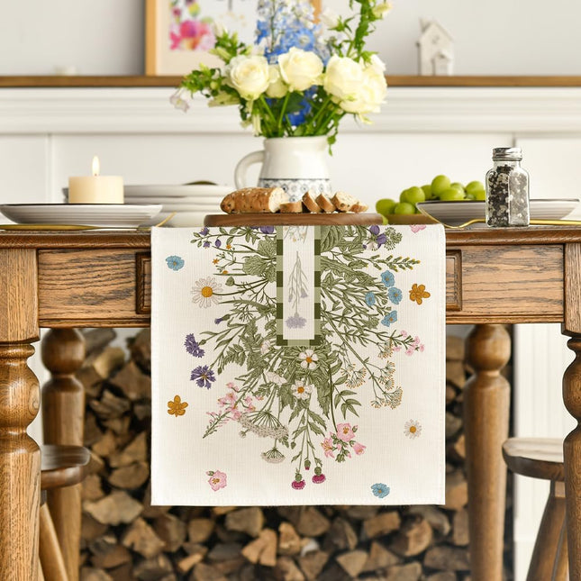 Vintage Wildflowers Daisy Spring Table Runner,Seasonal Summer Floral Kitchen Dining Table Decoration for Home Party Decor 13x72 Inch.