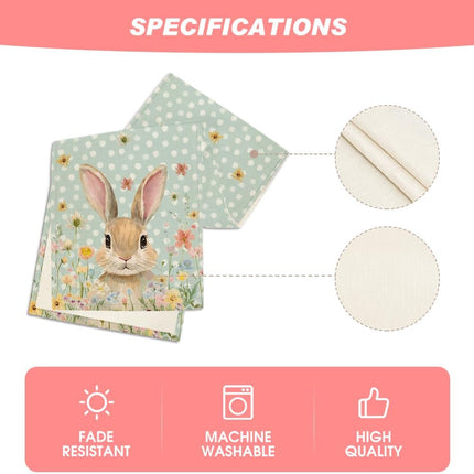 Bunny Rabbit Floral Polka Dot Happy Easter Table Runner,Seasonal Spring Kitchen Dining Table Decoration for Home Party Decor 13x72 Inch.