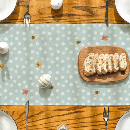 Bunny Rabbit Floral Polka Dot Happy Easter Table Runner,Seasonal Spring Kitchen Dining Table Decoration for Home Party Decor 13x72 Inch.