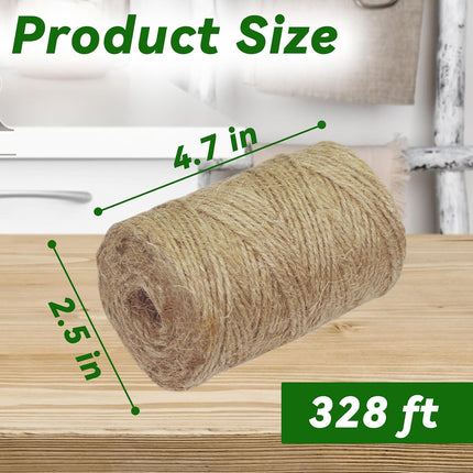 4 Pack Natural Jute Twine String (328 ft Each), 3-Ply Durable Brown Craft Twine for Gardening, Gift Wrapping, Flower Bouquet, Arts & Crafts, Hemp & Burlap String for DIY Projects.