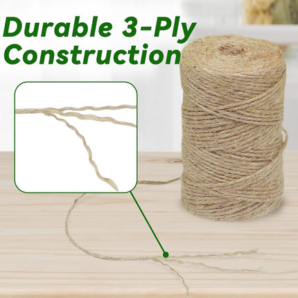 4 Pack Natural Jute Twine String (328 ft Each), 3-Ply Durable Brown Craft Twine for Gardening, Gift Wrapping, Flower Bouquet, Arts & Crafts, Hemp & Burlap String for DIY Projects.