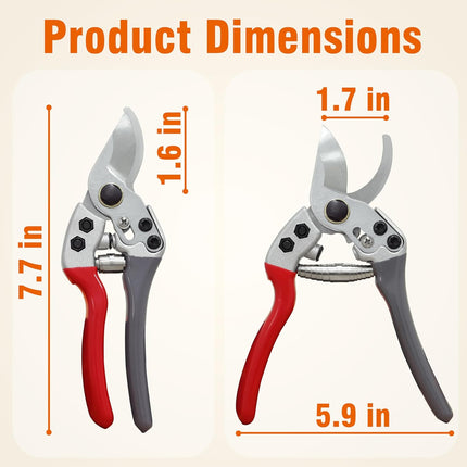 8" Bypass Prunning Shear Garden Scissors, SK5 Sharp Precision Cut Steel Blade Pruner, Blade Lock.
