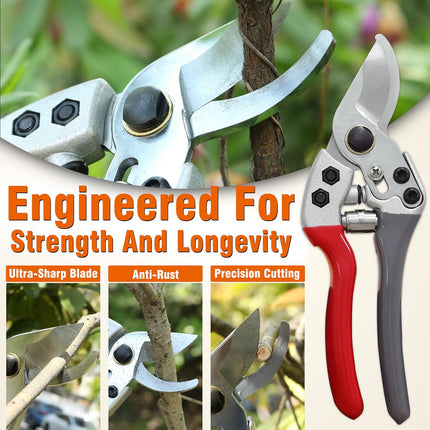 8" Bypass Prunning Shear Garden Scissors, SK5 Sharp Precision Cut Steel Blade Pruner, Blade Lock.