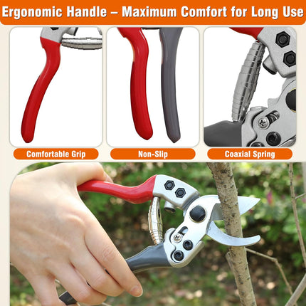8" Bypass Prunning Shear Garden Scissors, SK5 Sharp Precision Cut Steel Blade Pruner, Blade Lock.