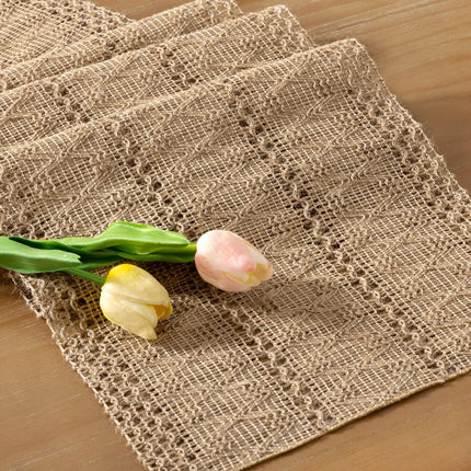 Boho Table Runner Valentine's Day Farmhouse Burlap Jute Bamboo Rustic Dining Kitchen Centerpiece Decor Small Macrame Woven Coffee Table Runner for Dresser Scarf Home Decor 12x36 inch.