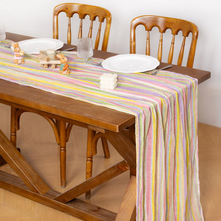 Easter Spring Table Runner Pastel Stripe Floral Cheesecloth Gauze 120 Inch Rustic Boho Cheese Cloth Runner for Wedding Party Baby Bridal Shower Decoration Holiday Home Decorations.