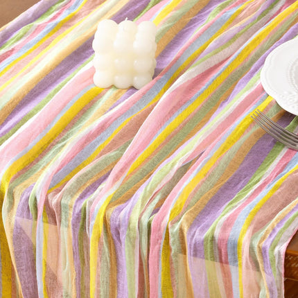 Easter Spring Table Runner Pastel Stripe Floral Cheesecloth Gauze 120 Inch Rustic Boho Cheese Cloth Runner for Wedding Party Baby Bridal Shower Decoration Holiday Home Decorations.
