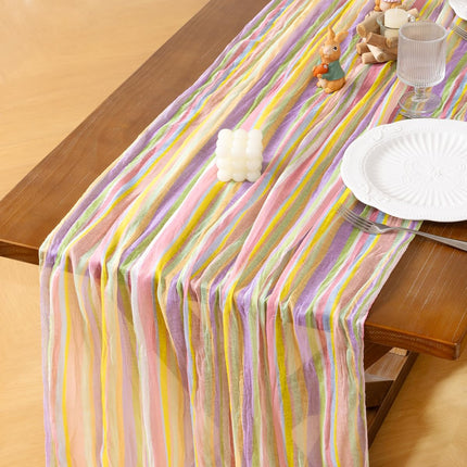 Easter Spring Table Runner Pastel Stripe Floral Cheesecloth Gauze 120 Inch Rustic Boho Cheese Cloth Runner for Wedding Party Baby Bridal Shower Decoration Holiday Home Decorations.