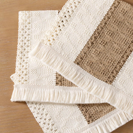 Boho Placemats Set of 6 Washable Cotton Burlap Farmhouse Table Mats Macrame Woven Dinner Table Decor Centerpiece for Party Home Decor.