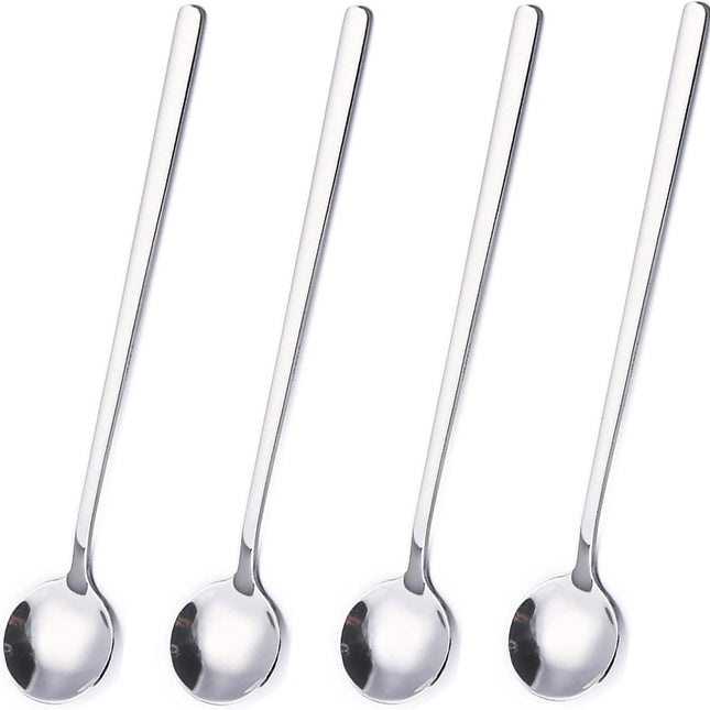 4 Pack Stainless Steel Coffee Spoon, 6.7 Inch Stirring Spoons, Cocktail Stirring Spoons for Coffee Tea Dessert Cake Ice Cream Cappuccino (Silver).