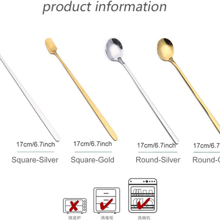 4 Pack Stainless Steel Coffee Spoon, 6.7 Inch Stirring Spoons, Cocktail Stirring Spoons for Coffee Tea Dessert Cake Ice Cream Cappuccino (Silver).