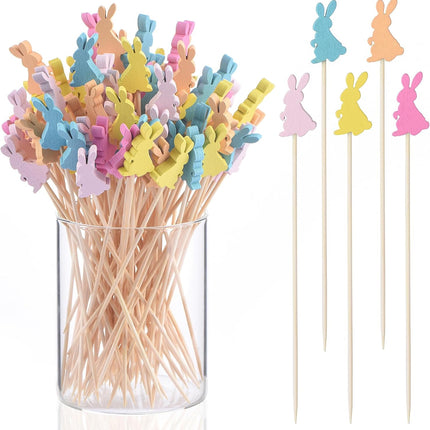 100 Pack Easter Toothpicks for Appetizers, 4.7 Inch Natural Bamboo Cocktail Picks for Cake Dessert Food Fruit Easter Party Decorations.