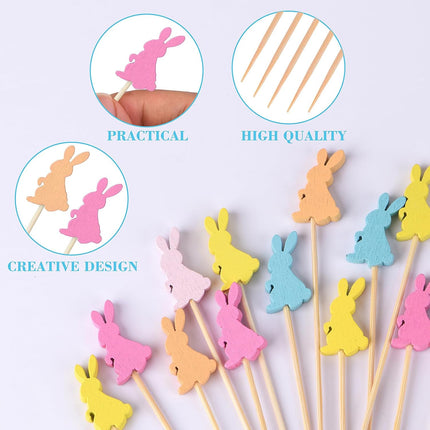100 Pack Easter Toothpicks for Appetizers, 4.7 Inch Natural Bamboo Cocktail Picks for Cake Dessert Food Fruit Easter Party Decorations.
