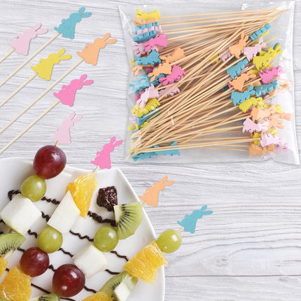 100 Pack Easter Toothpicks for Appetizers, 4.7 Inch Natural Bamboo Cocktail Picks for Cake Dessert Food Fruit Easter Party Decorations.