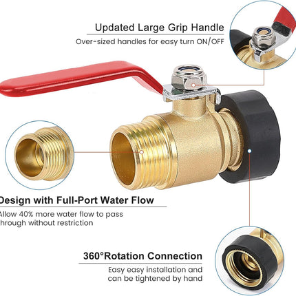 Garden Hose Shut Off Valve, 3/4" GHT Water Hose Shut Turn Off Valve, Heavy Duty Brass Valve Garden Hose Ball Valve With Stainless Steel Long Handle.