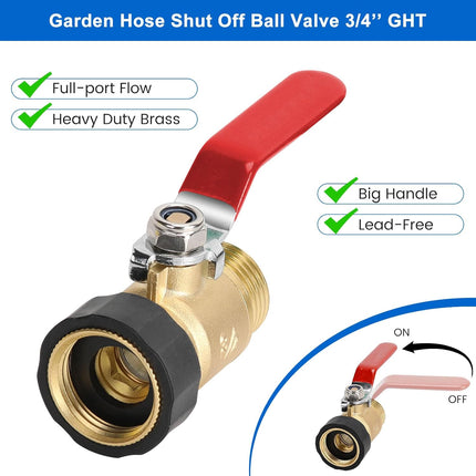Garden Hose Shut Off Valve, 3/4" GHT Water Hose Shut Turn Off Valve, Heavy Duty Brass Valve Garden Hose Ball Valve With Stainless Steel Long Handle.