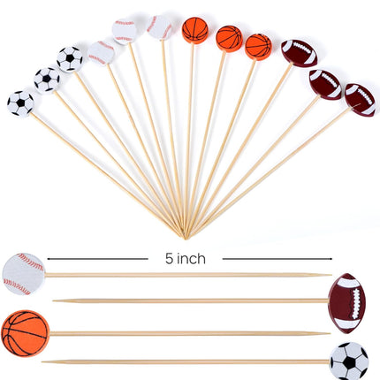 100 Pack Baseball Toothpicks, 4.7 Inch Bamboo Cocktail Picks, Bamboo Toothpicks for Sports Catered Event Birthday Themed Party Decorations.
