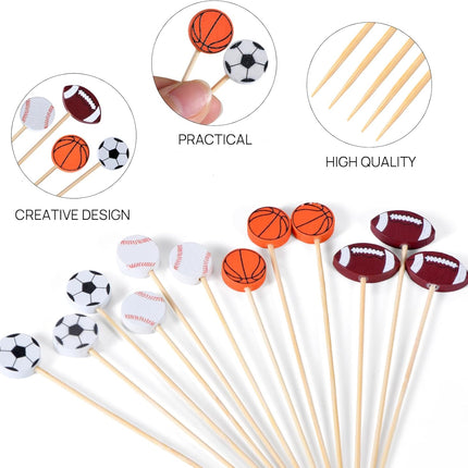 100 Pack Baseball Toothpicks, 4.7 Inch Bamboo Cocktail Picks, Bamboo Toothpicks for Sports Catered Event Birthday Themed Party Decorations.