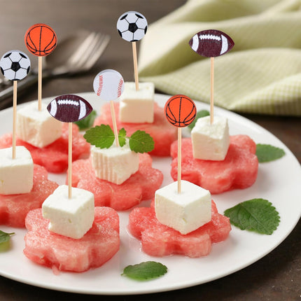 100 Pack Baseball Toothpicks, 4.7 Inch Bamboo Cocktail Picks, Bamboo Toothpicks for Sports Catered Event Birthday Themed Party Decorations.
