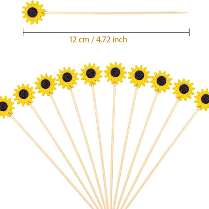 100 Pcs Flower Toothpicks for Appetizers, 4.7 Inch Fancy Cocktail Picks for Party Decoration, Bamboo Appetizer Skewers for Charcuterie Sandwich Burgers Fruit Drinks Party (Yellow).