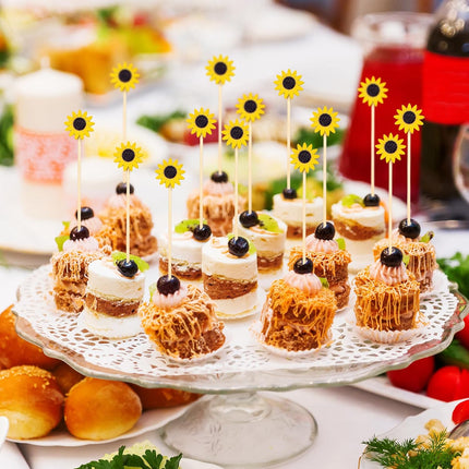 100 Pcs Flower Toothpicks for Appetizers, 4.7 Inch Fancy Cocktail Picks for Party Decoration, Bamboo Appetizer Skewers for Charcuterie Sandwich Burgers Fruit Drinks Party (Yellow).