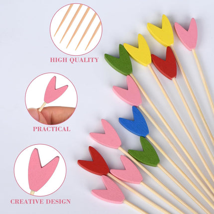 100 Pack Tulip Toothpicks for Appetizers, 4.7 Inch Natural Bamboo Cocktail Picks for Cake Dessert Food Picks Wedding Birthday Party Decoration.