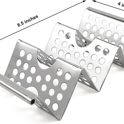 4 Pack Stainless Steel Taco Holders, Premium Taco Stands, Holds 2 Or 3 Tacos Each Taco Tray, Taco Rack With Easy-Access Handle, Food Grade Taco Plate Shells Oven & Grill Safe, BPA Free(Hollow).