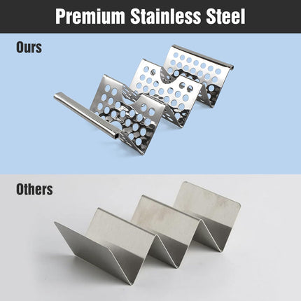 4 Pack Stainless Steel Taco Holders, Premium Taco Stands, Holds 2 Or 3 Tacos Each Taco Tray, Taco Rack With Easy-Access Handle, Food Grade Taco Plate Shells Oven & Grill Safe, BPA Free(Hollow).