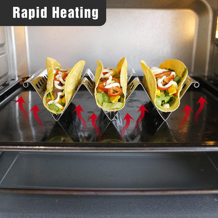4 Pack Stainless Steel Taco Holders, Premium Taco Stands, Holds 2 Or 3 Tacos Each Taco Tray, Taco Rack With Easy-Access Handle, Food Grade Taco Plate Shells Oven & Grill Safe, BPA Free(Hollow).