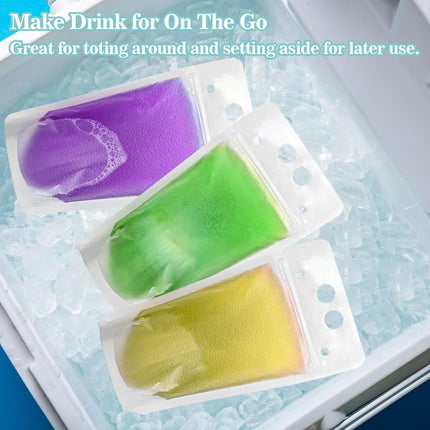 44 Drink Pouches with Straws Individually-Wrapped - 17oz Juice Drink Pouches Adults Alcohol Clear Plastic Halloween Blood Bag Reusable Cocktail Liquor Liquid Smoothie Party Hot Weather Cooling.