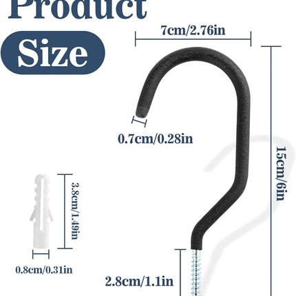 10 Heavy Duty Wall Mount Storage J Hooks - Bicycle & Ladder Hangers, Garden Yard Tools Organizer.