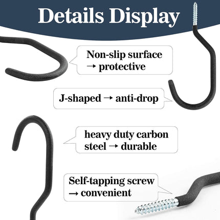10 Heavy Duty Wall Mount Storage J Hooks - Bicycle & Ladder Hangers, Garden Yard Tools Organizer.
