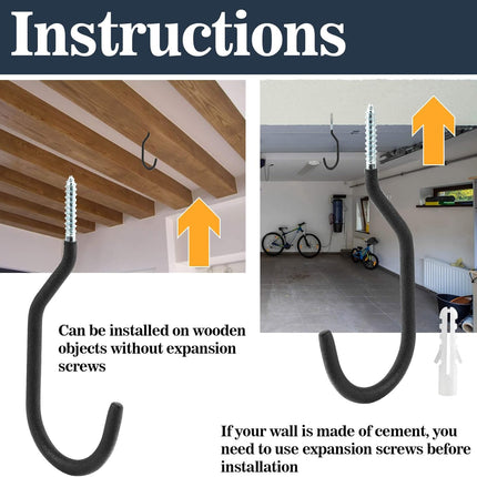 10 Heavy Duty Wall Mount Storage J Hooks - Bicycle & Ladder Hangers, Garden Yard Tools Organizer.